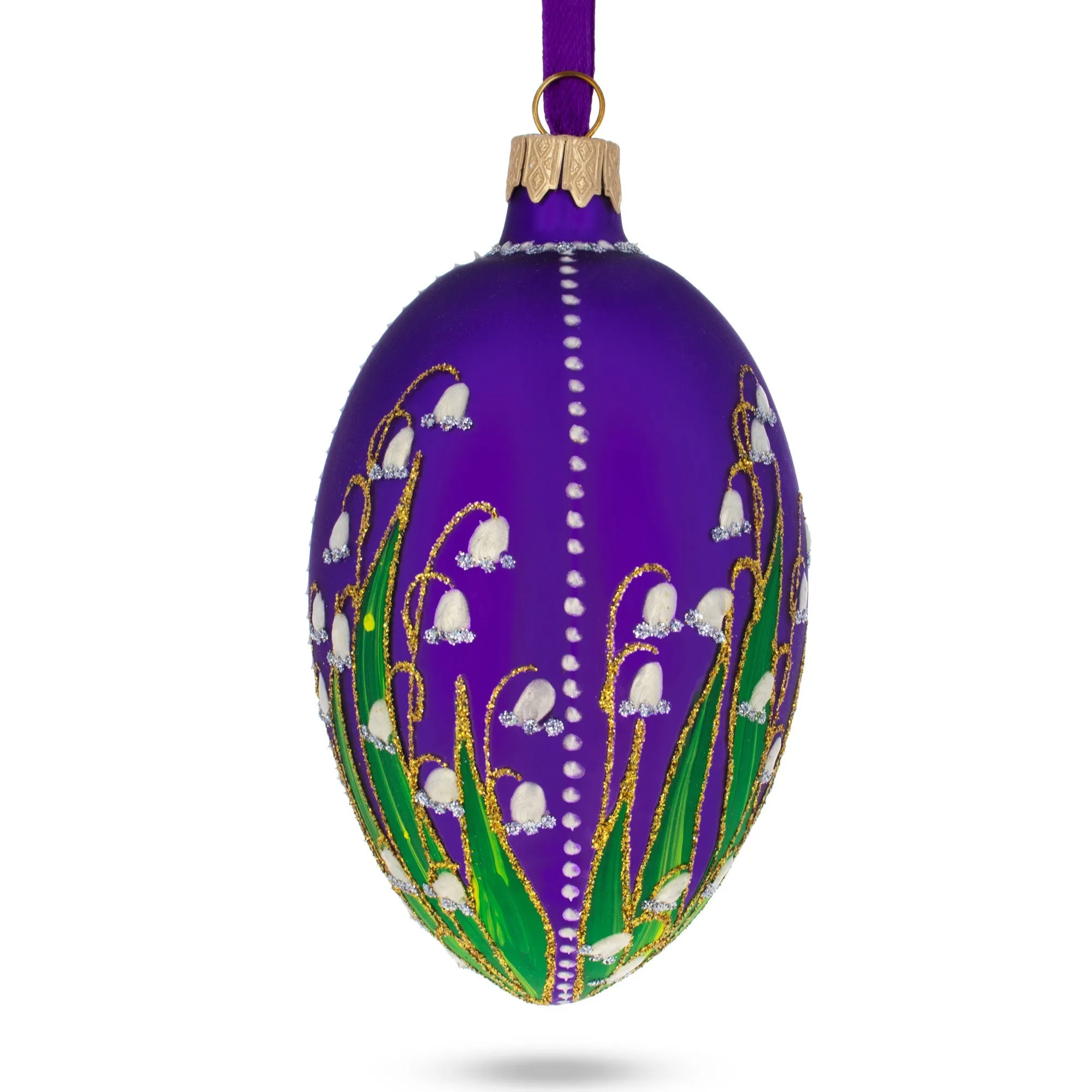 1898 Lilies Of The Valley In Purple Royal Egg Glass Ornament 4 Inches