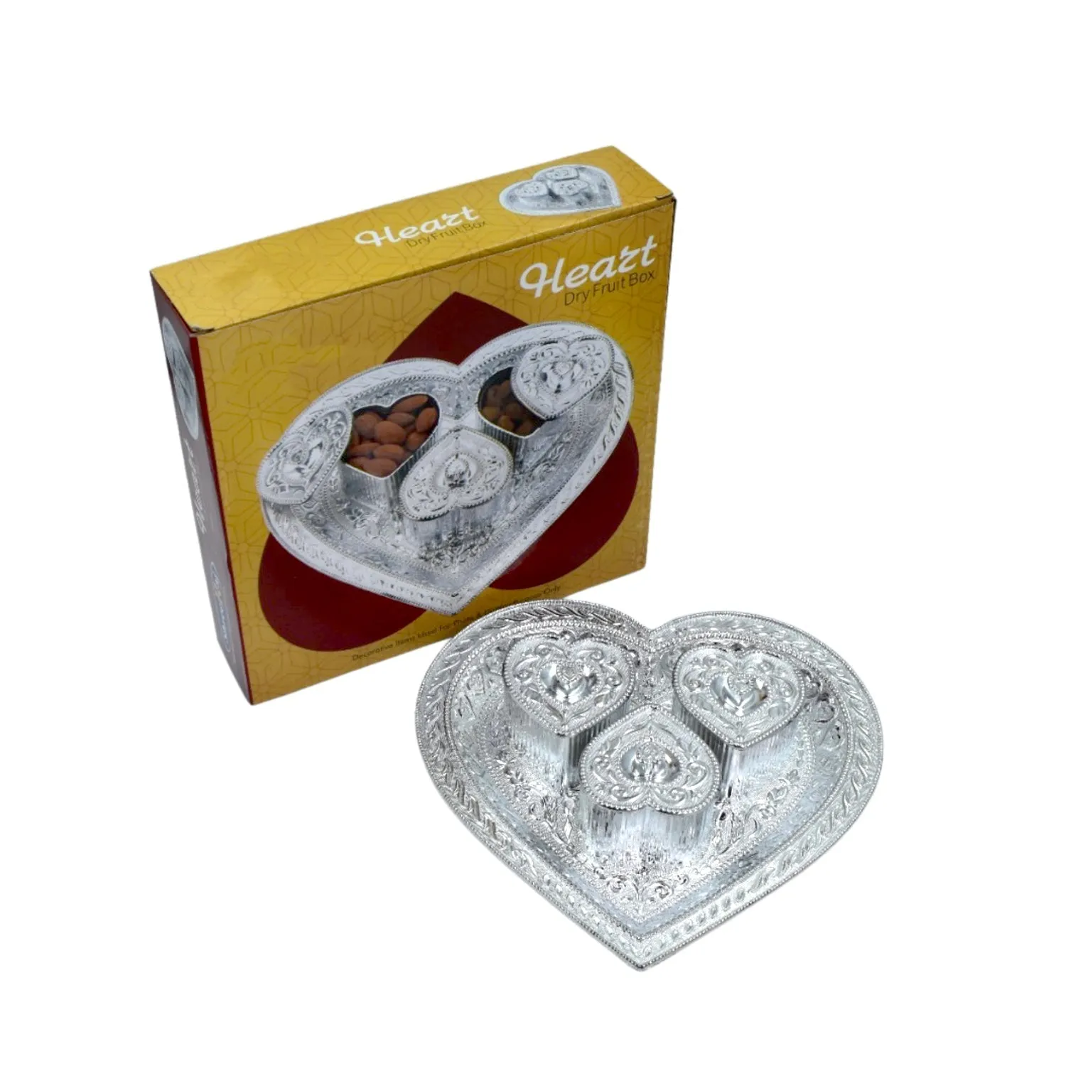 2852 Heart Multipurpose Tray 3 Container Elegant Royal Design Plastic for Dry Fruit Chocolate Mouth Freshener Box