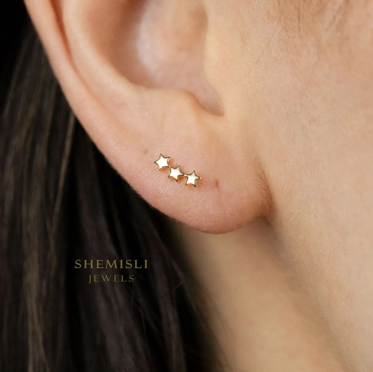 3 Star Earrings, Unisex, Gold, Silver SHEMISLI - SS254 Butterfly End, SS759 Screw Ball End (Type A)