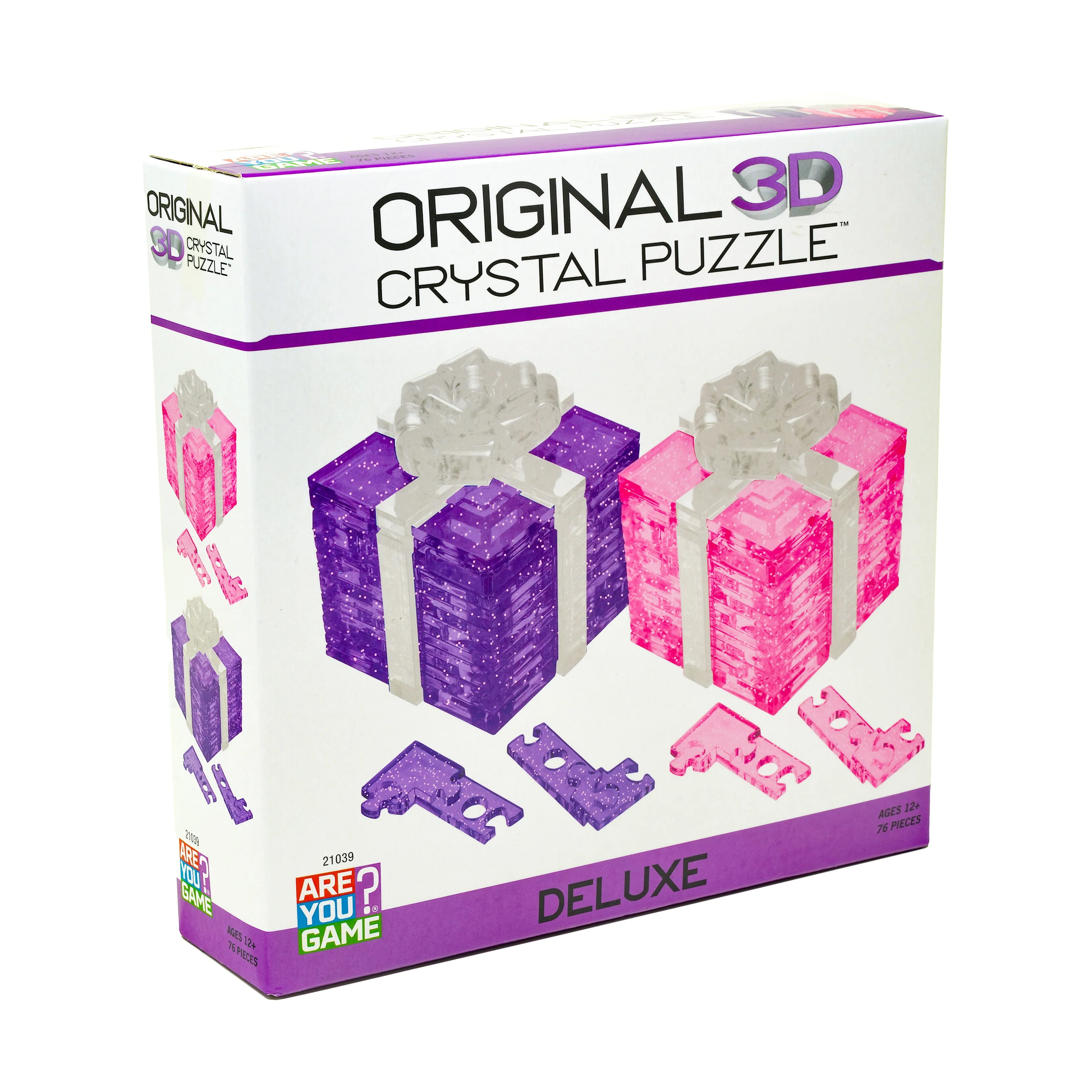 3D Crystal Puzzle - Gift Boxes 2-Pack Bundle (Pink/Purple Glitter): 76 Pcs