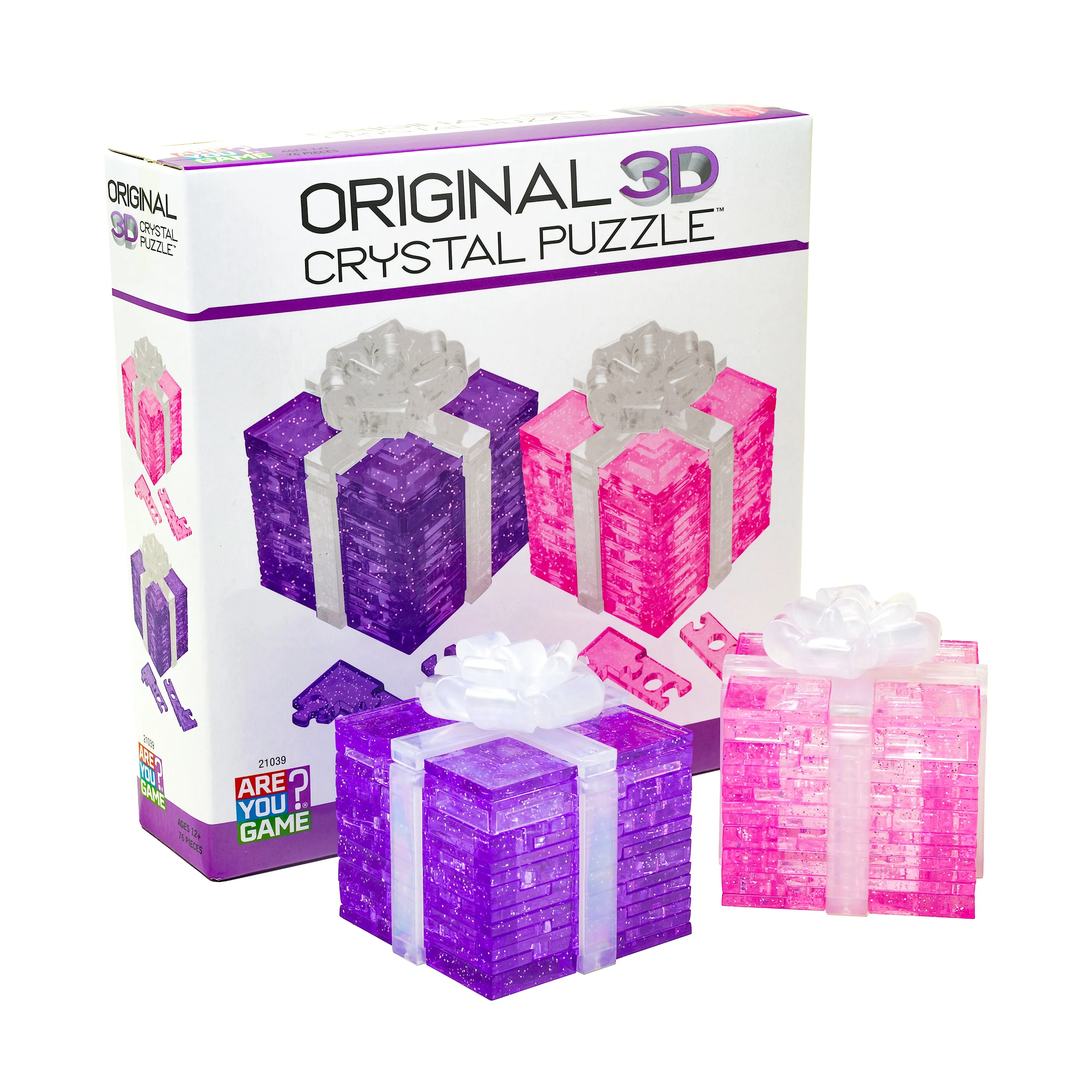 3D Crystal Puzzle - Gift Boxes 2-Pack Bundle (Pink/Purple Glitter): 76 Pcs