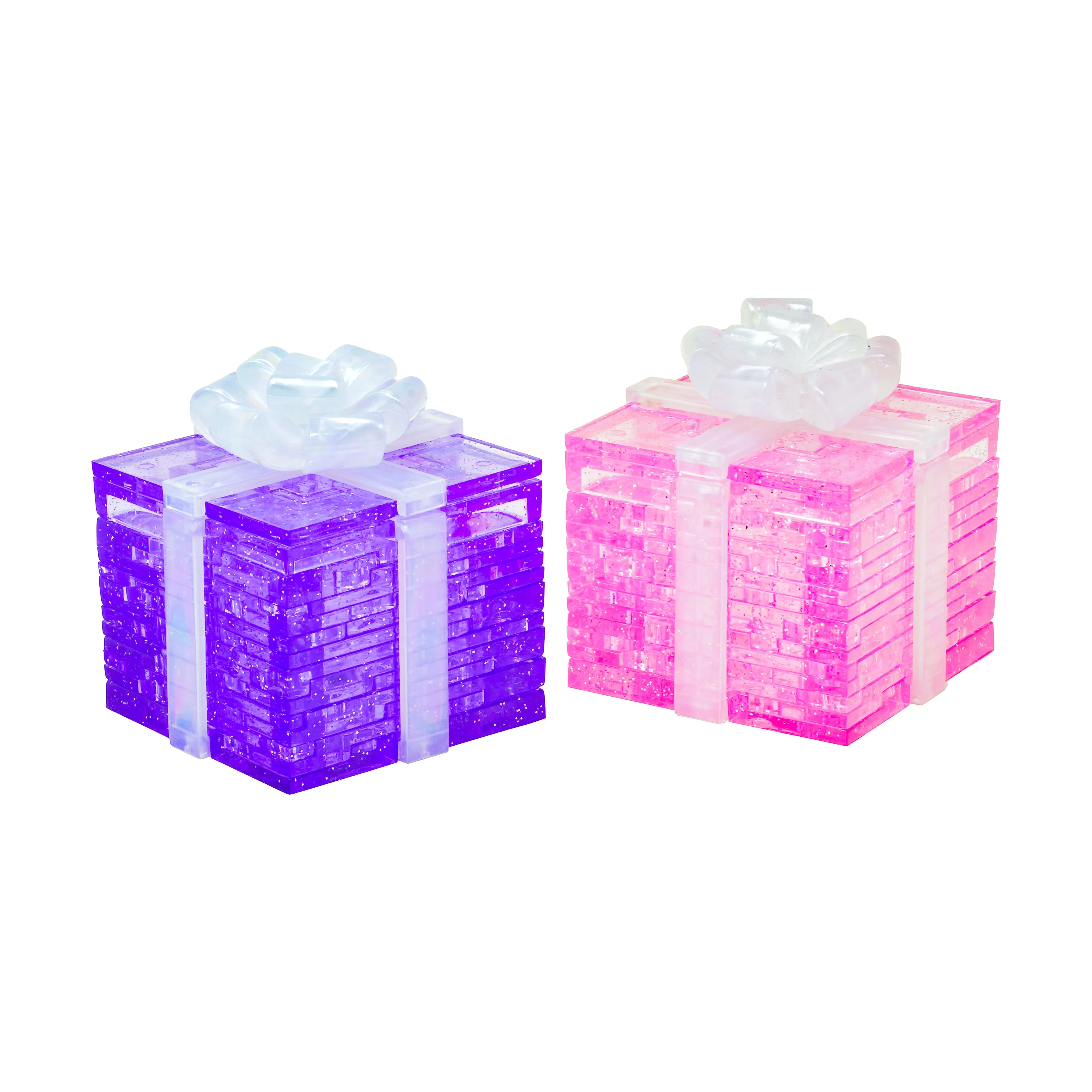 3D Crystal Puzzle - Gift Boxes 2-Pack Bundle (Pink/Purple Glitter): 76 Pcs