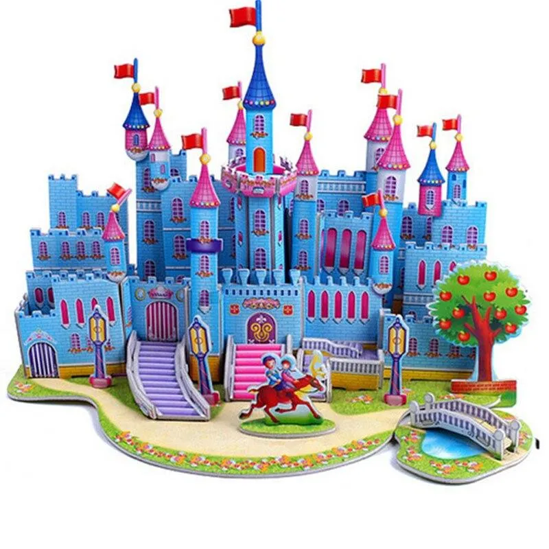 3D Puzzle DIY House Cartoon Princess Castle Garden Castle Model Early Learning Educational Toys For Children Kids Gift