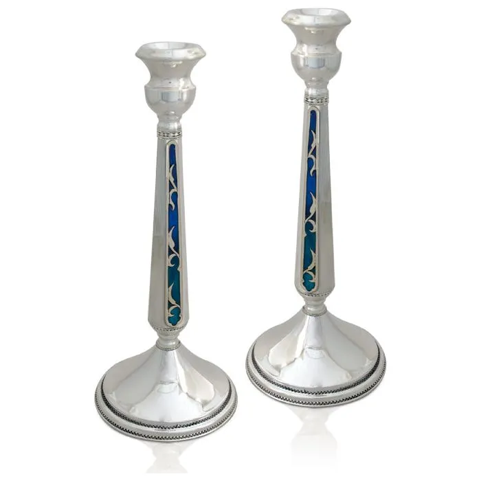 925 Sterling Silver Rainbow Enamel Candlesticks Candleholders 10.5" Made in Israel by Nadav