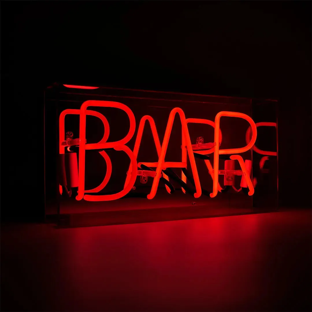 'bar' Glass Neon Sign - Red,  Green or pink