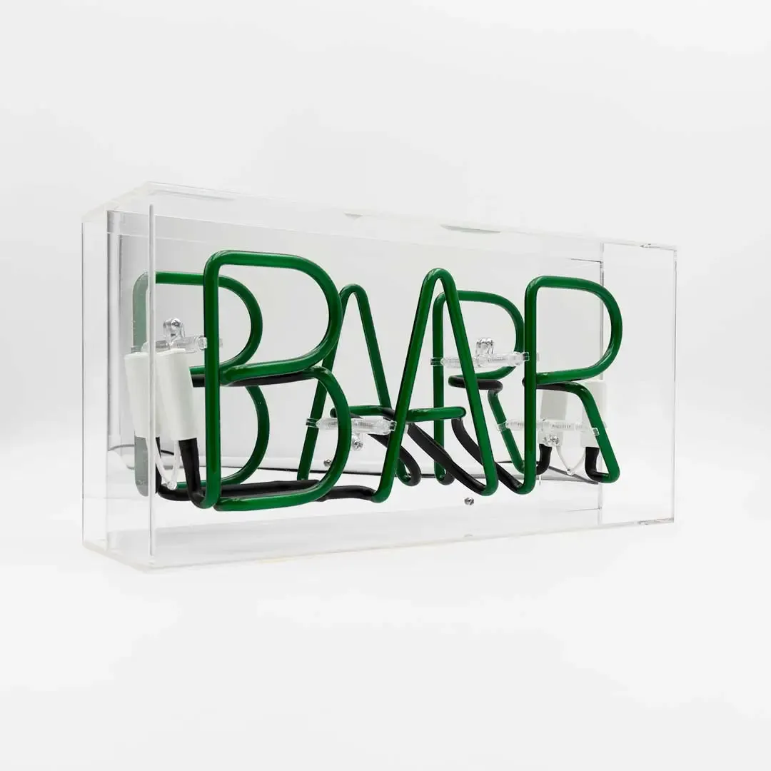 'bar' Glass Neon Sign - Red,  Green or pink