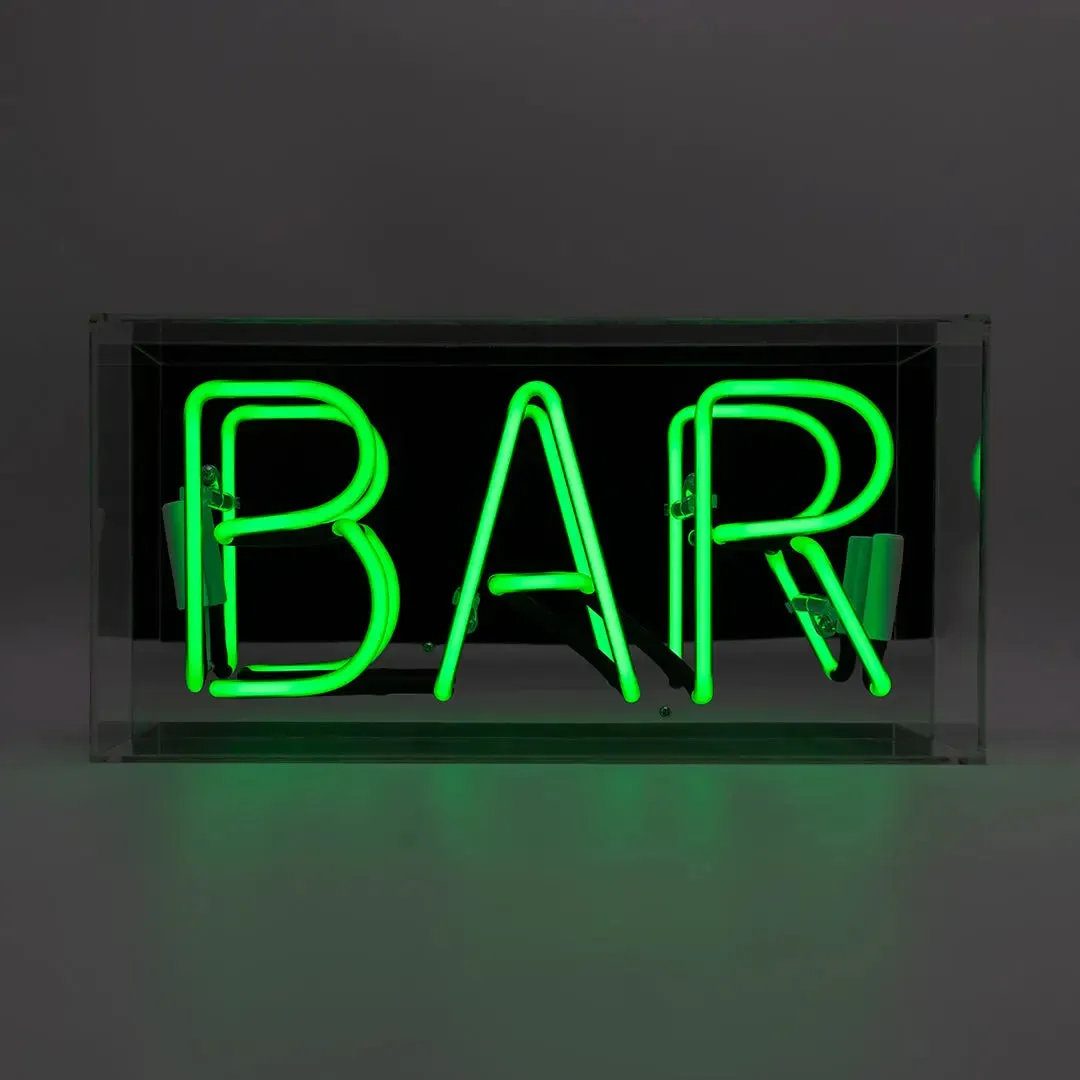 'bar' Glass Neon Sign - Red,  Green or pink