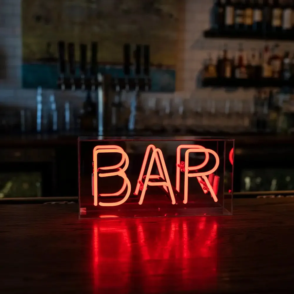 'bar' Glass Neon Sign - Red,  Green or pink