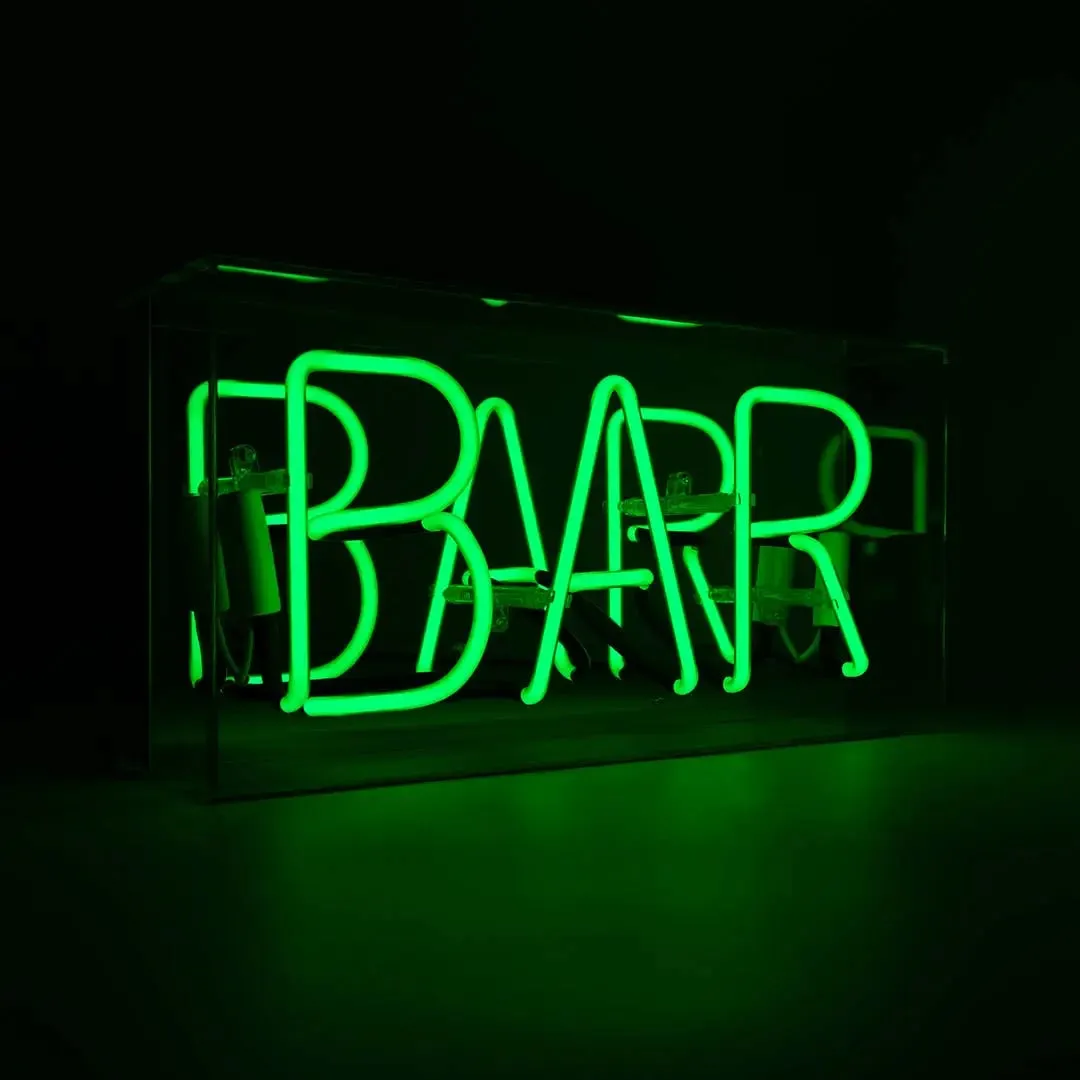 'bar' Glass Neon Sign - Red,  Green or pink