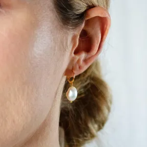 Baroque Pearl Drop Hoop Earrings, Huggies, Gold, Silver SHEMISLI - SH123