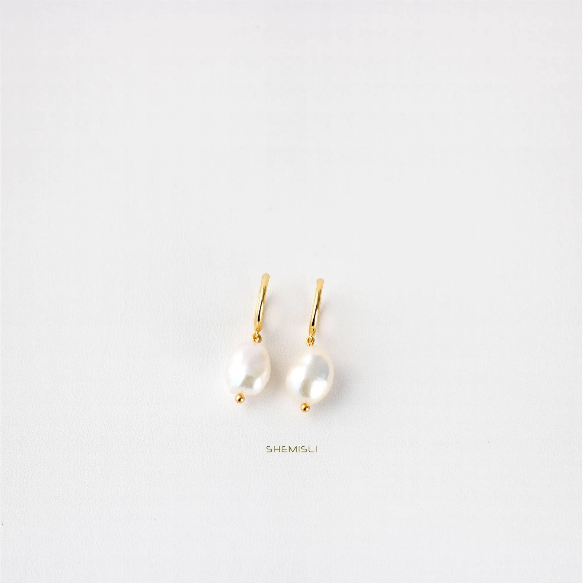 Baroque Pearl Drop Hoop Earrings, Huggies, Gold, Silver SHEMISLI - SH123