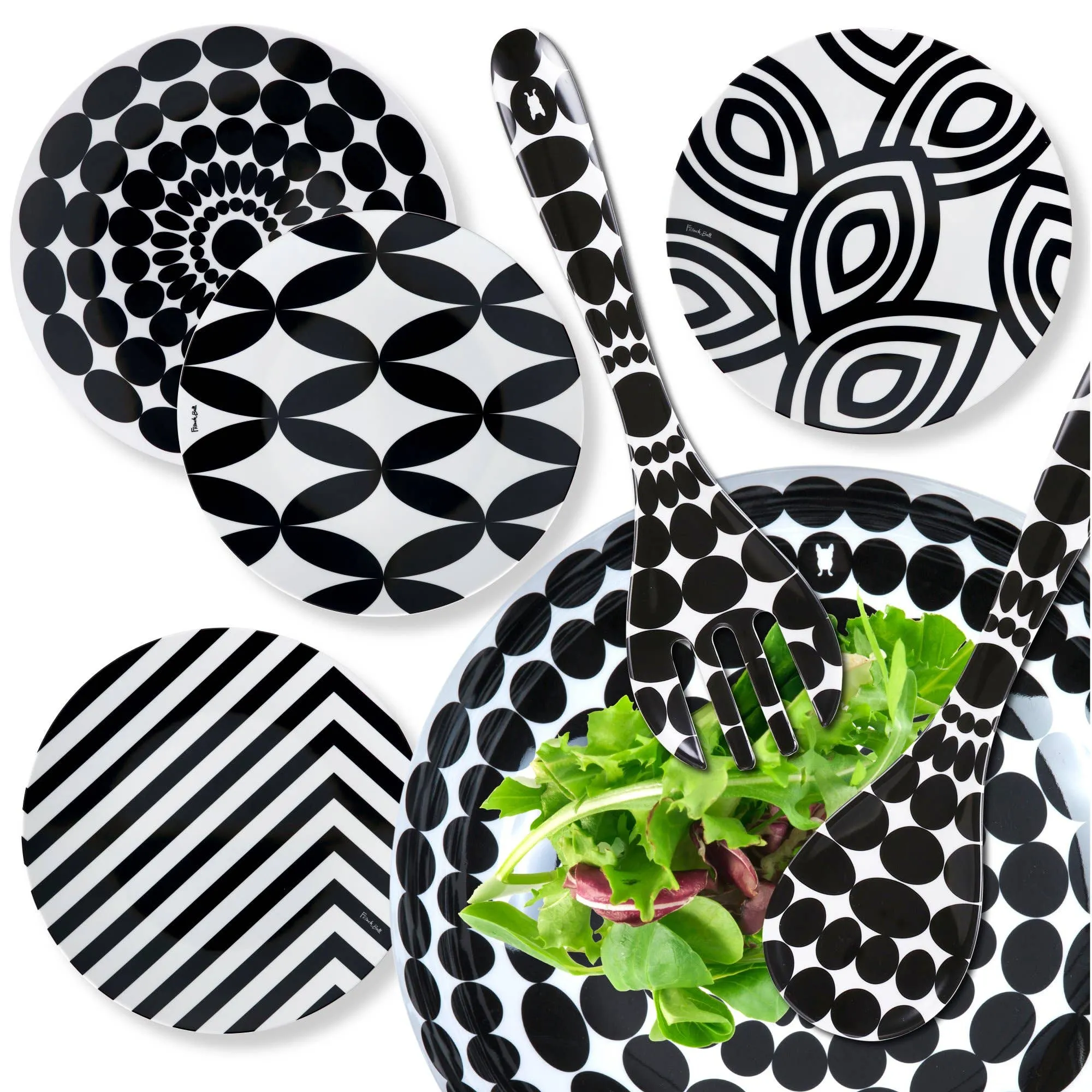 Black and White 9" Salad Plate Set