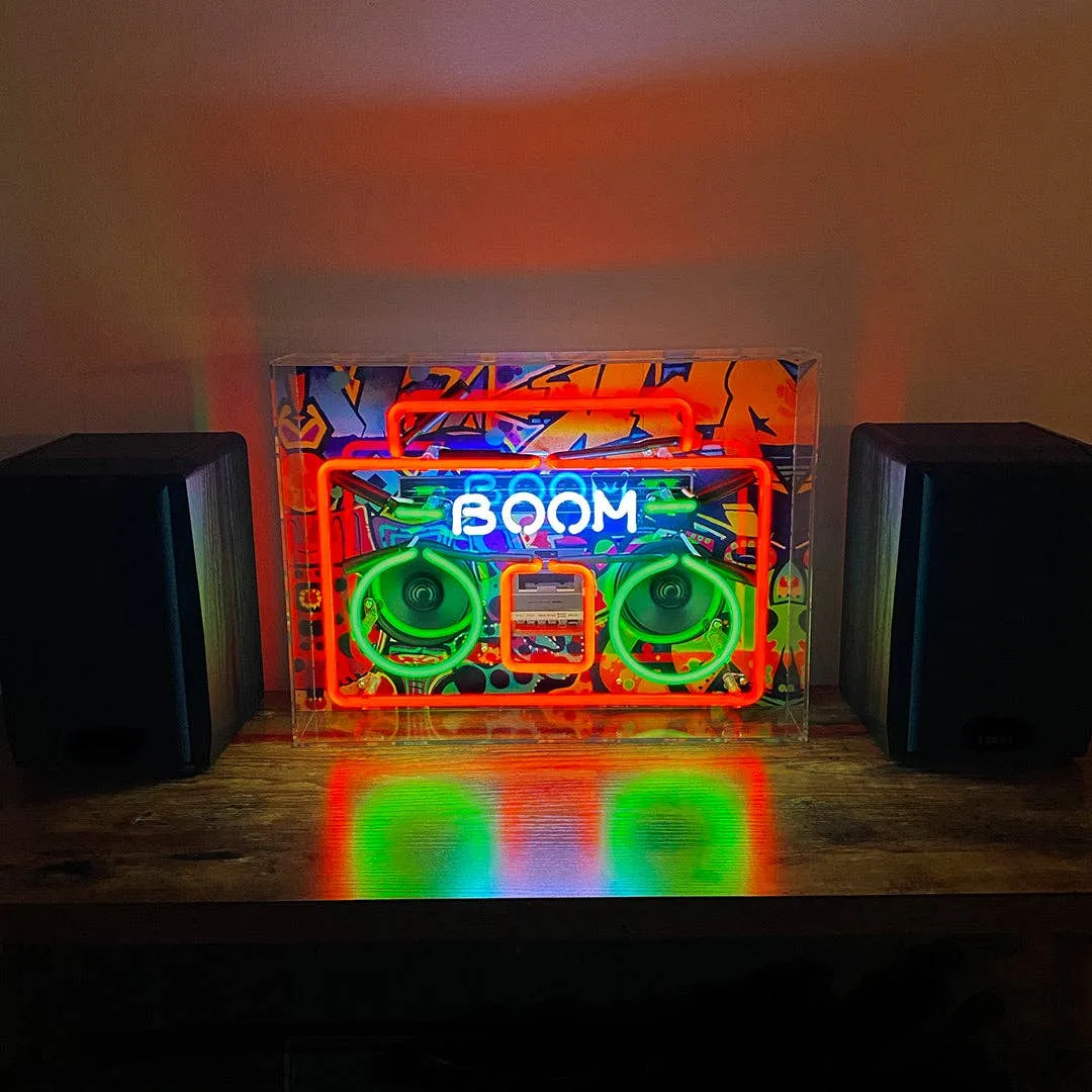 'boom Box' Large Glass Neon Sign