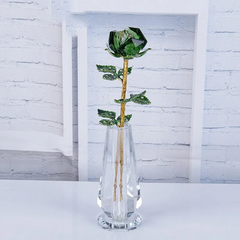 Bulk Exclusive 10 Inch Crystal Roses Gifts with Glass Vase Wholesale