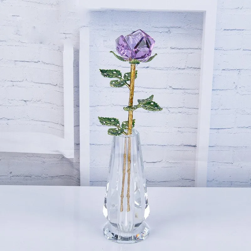 Bulk Exclusive 10 Inch Crystal Roses Gifts with Glass Vase Wholesale