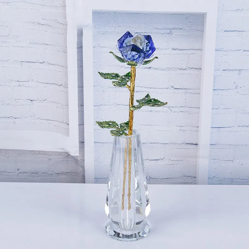 Bulk Exclusive 10 Inch Crystal Roses Gifts with Glass Vase Wholesale