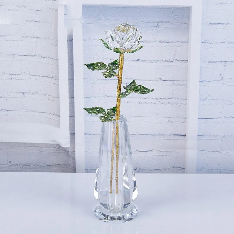 Bulk Exclusive 10 Inch Crystal Roses Gifts with Glass Vase Wholesale