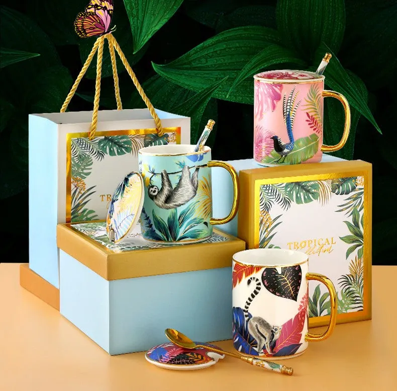 Ceramic Mugs for Office, Large Capacity Jungle Animal Porcelain Mugs, Creative Porcelain Cups, Unique Ceramic Mugs in Gift Box