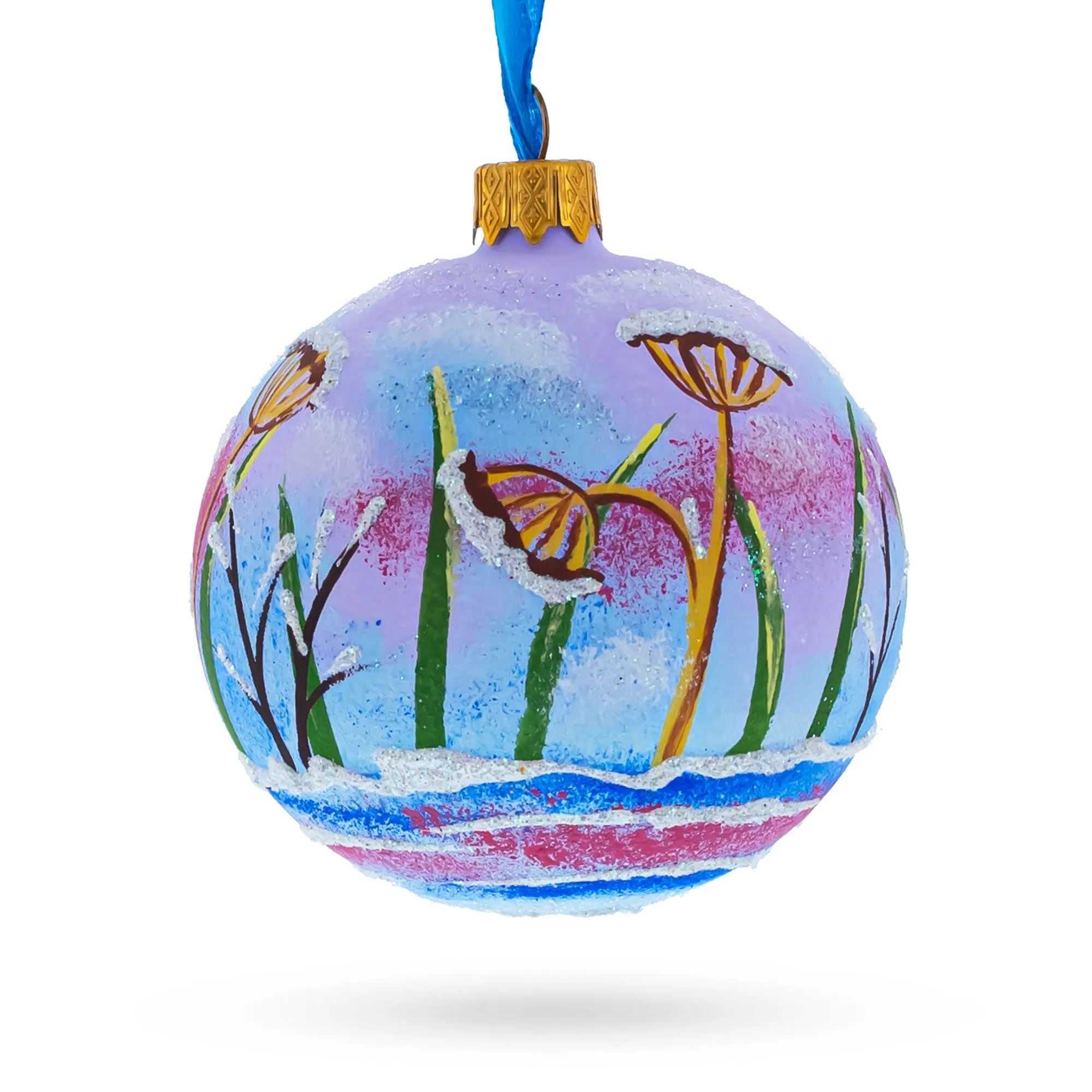 Charming Bunny Rabbit And Bird - Whimsical Blown Glass Ball Christmas Ornament  3.25 Inches