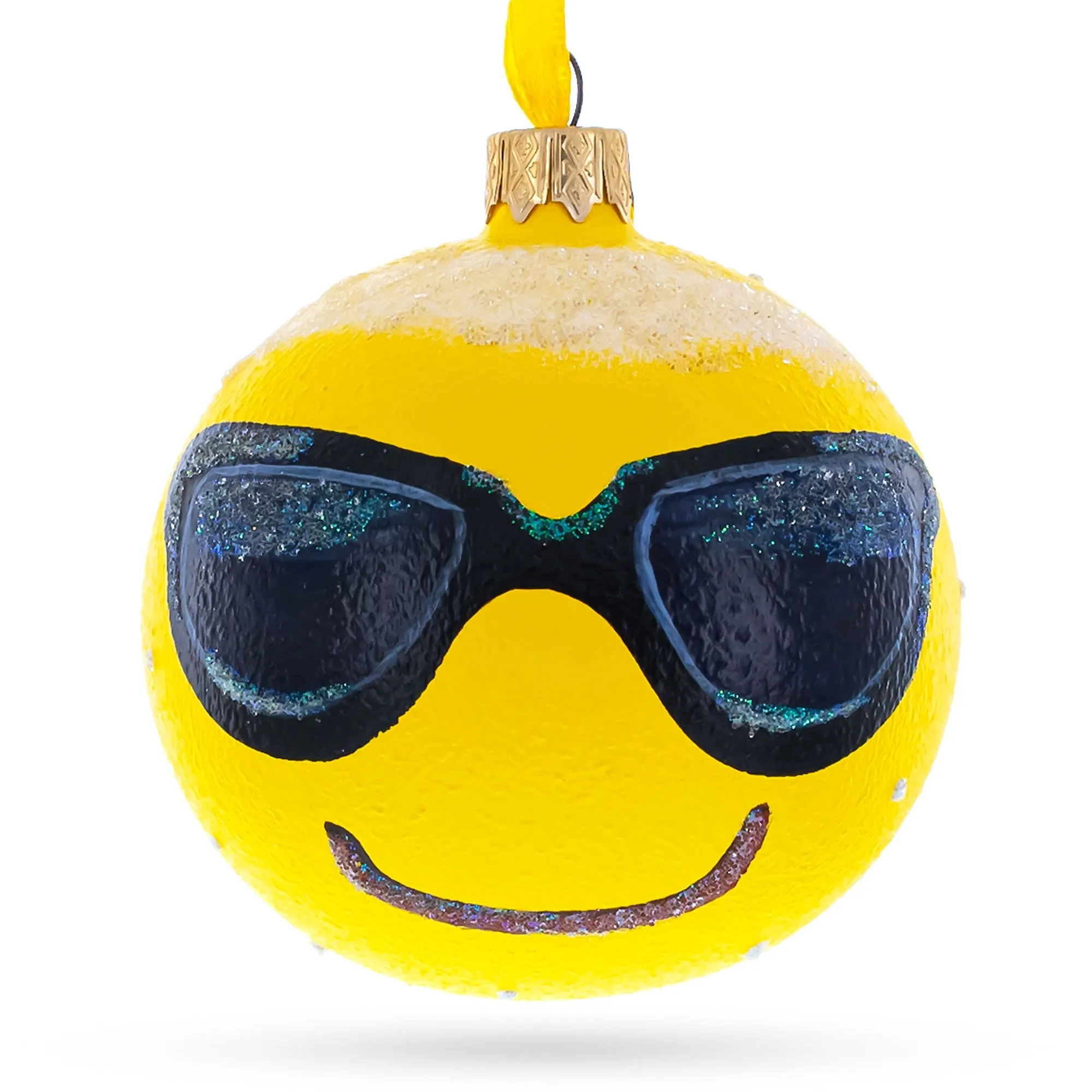 Cool Sunglasses: Facial Expressions Blown Glass Ball Christmas Ornament 3.25 Inches