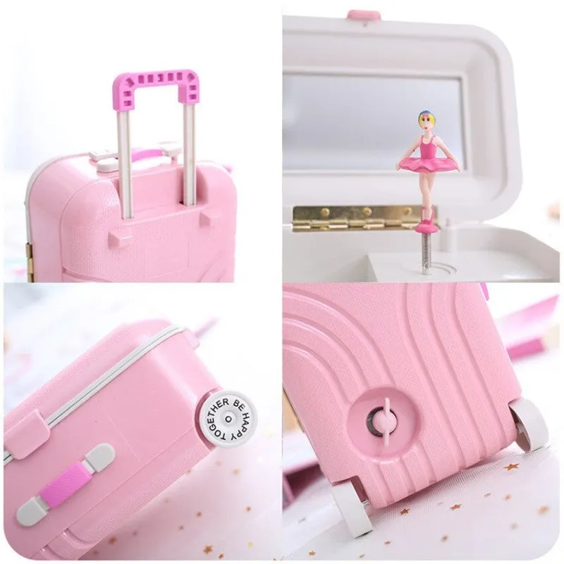 Creative Fun Suitcase Style Musical Jewelry BoxCosmetics Storage Boxes Rotating Ballerina Girl