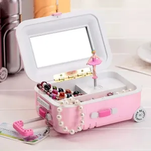 Creative Fun Suitcase Style Musical Jewelry BoxCosmetics Storage Boxes Rotating Ballerina Girl