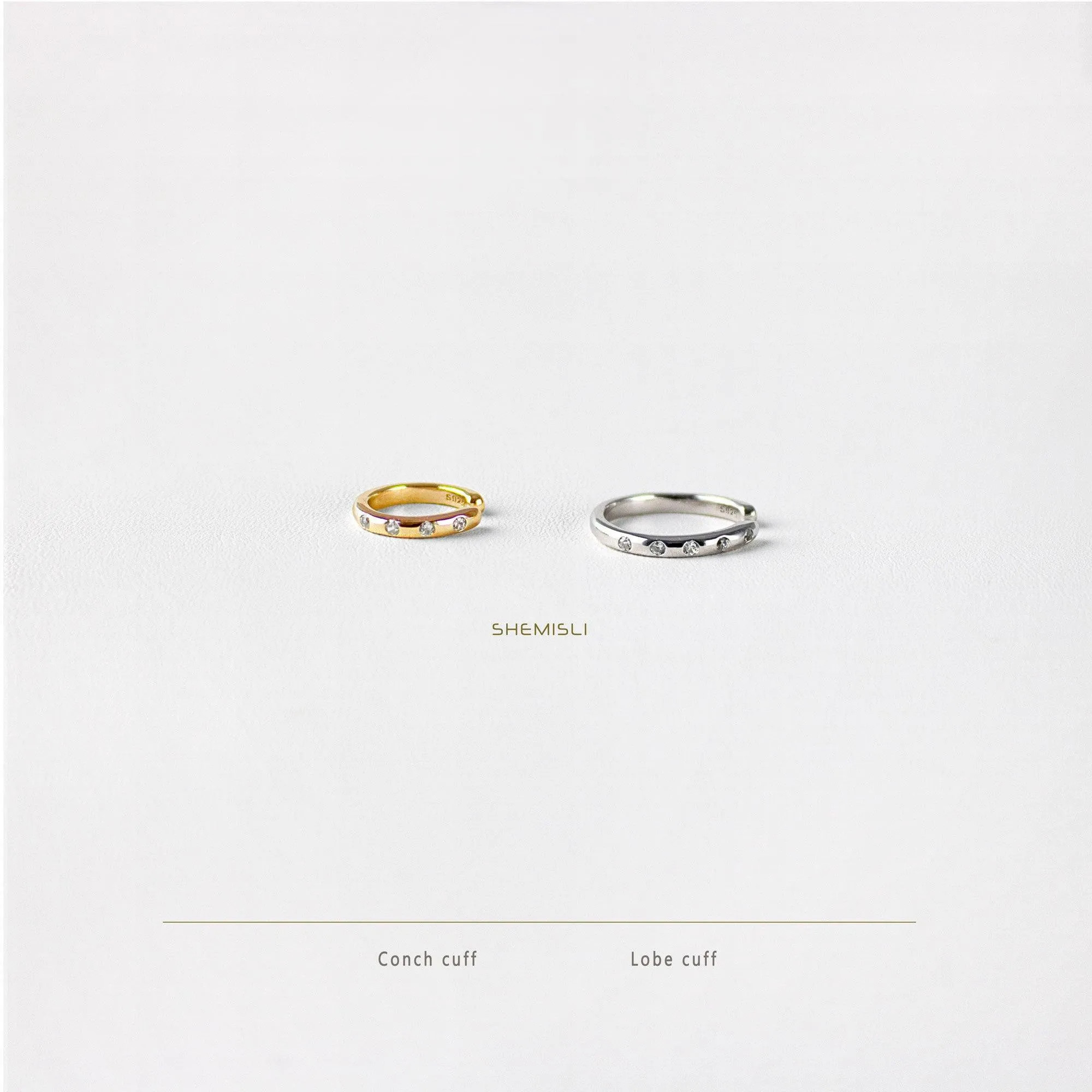 CZ Ear Cuff, CZ Lobe Cuff, Earring No Piercing is Needed, Gold, Silver SHEMISLI SF031 SF032