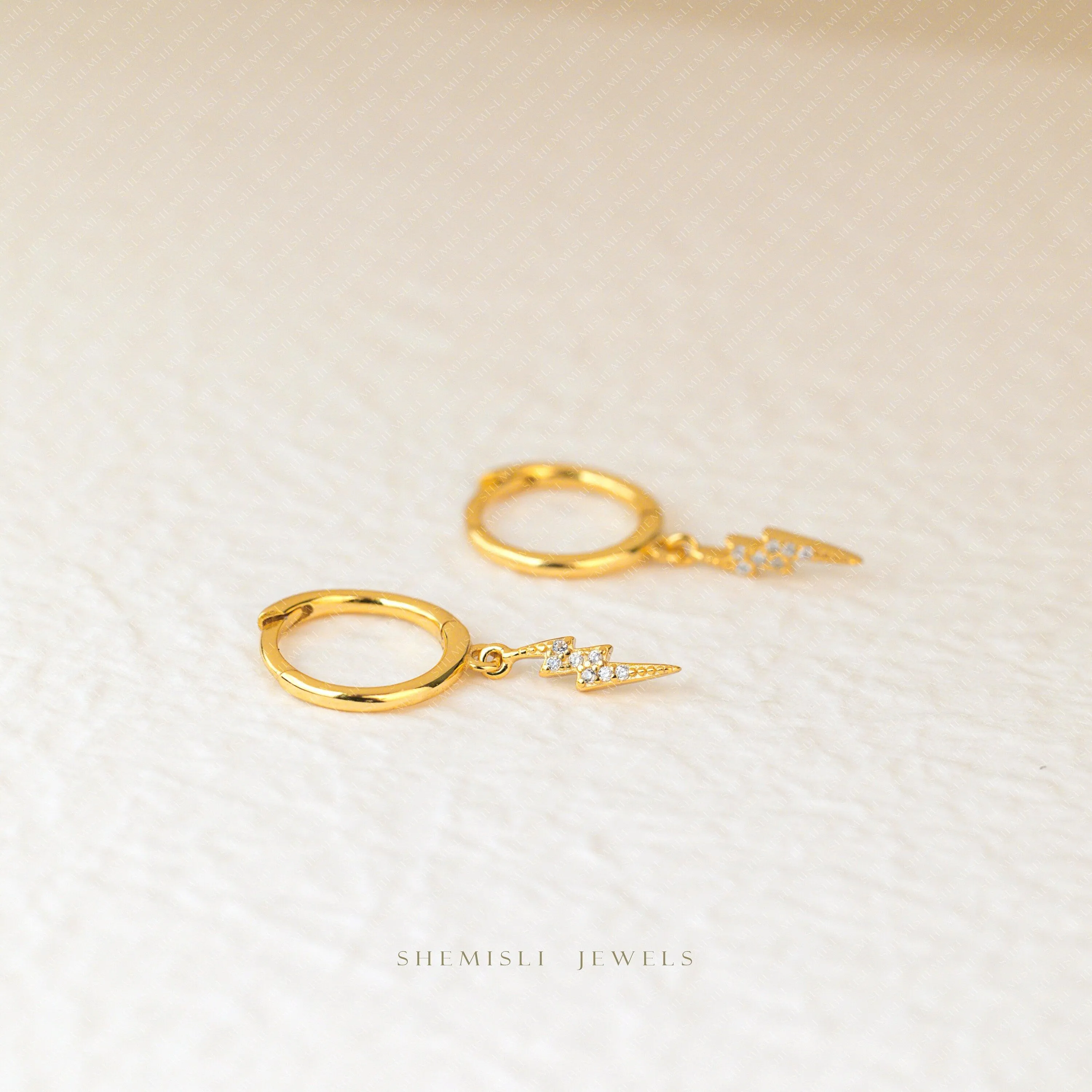 Dainty lightning CZ Hoop Earrings, Huggies, Gold, Silver SHEMISLI SH431 (plain hoop), SH117 (cz hoop) LR