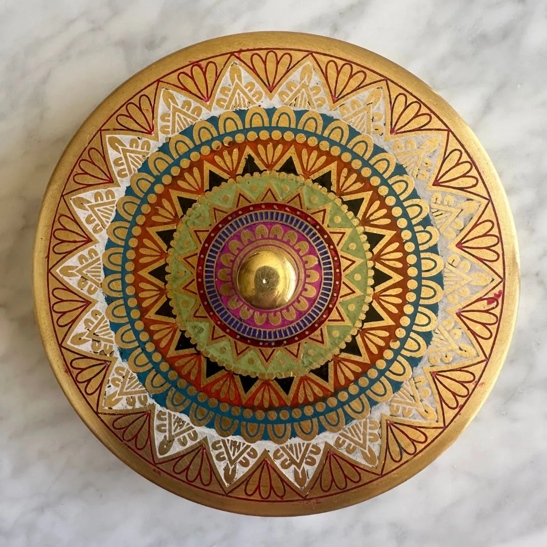 Deidaa Brass Small Gift Box Spice Condiment Box with Hand-Etched Mandala Design