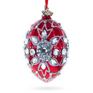 Diamond Star On Red Glass Egg Christmas Ornament 4 Inches