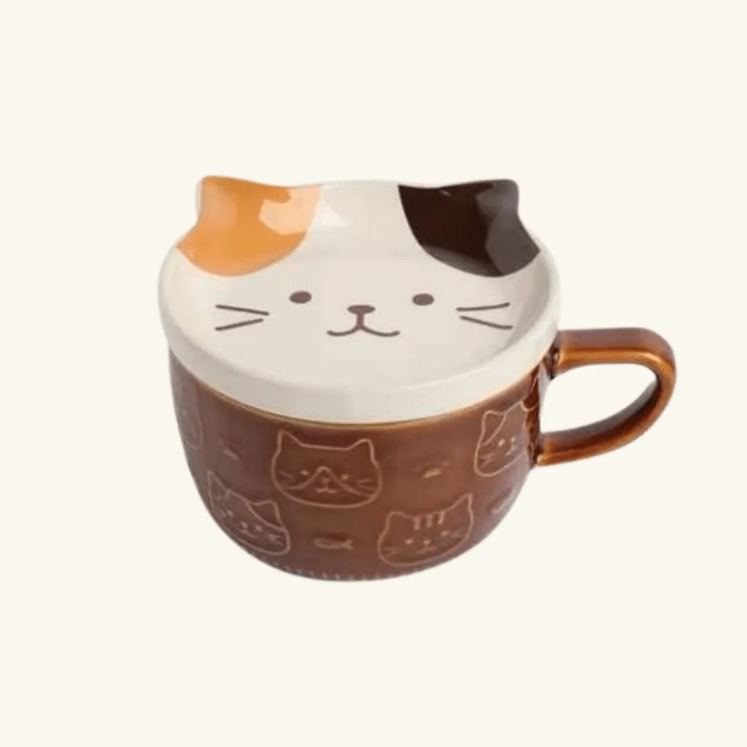 Embossed Cats Coffee Mug with Lid