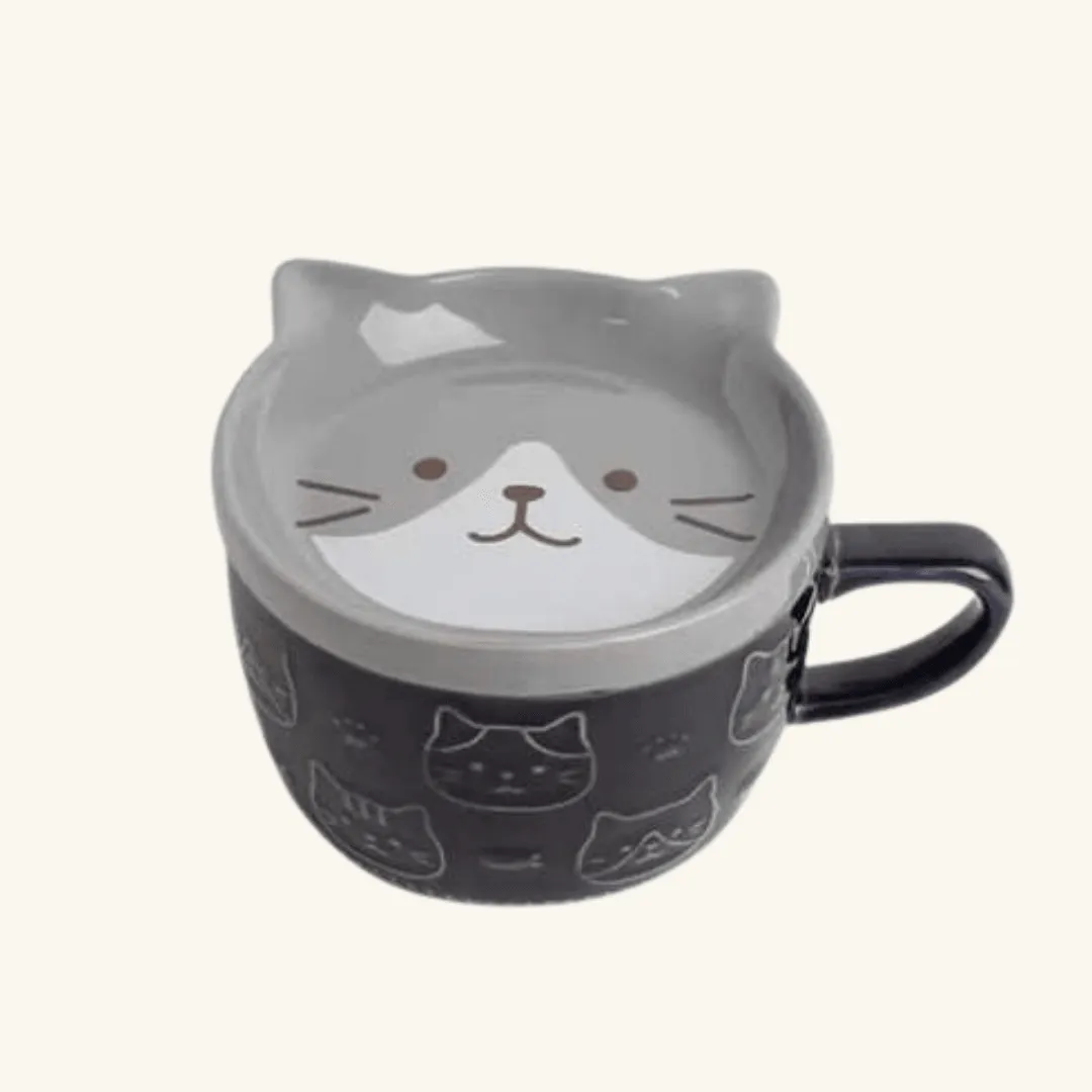 Embossed Cats Coffee Mug with Lid