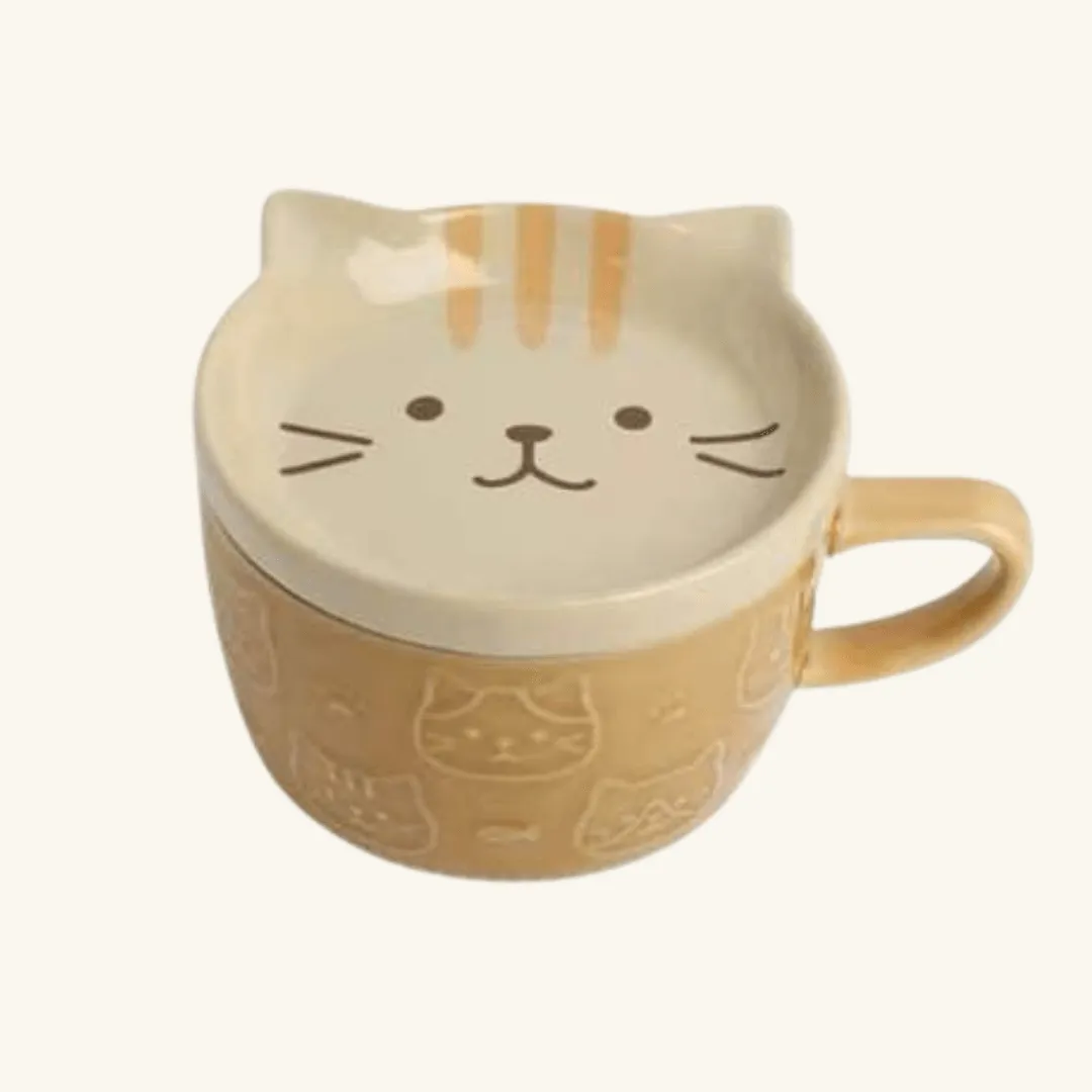 Embossed Cats Coffee Mug with Lid