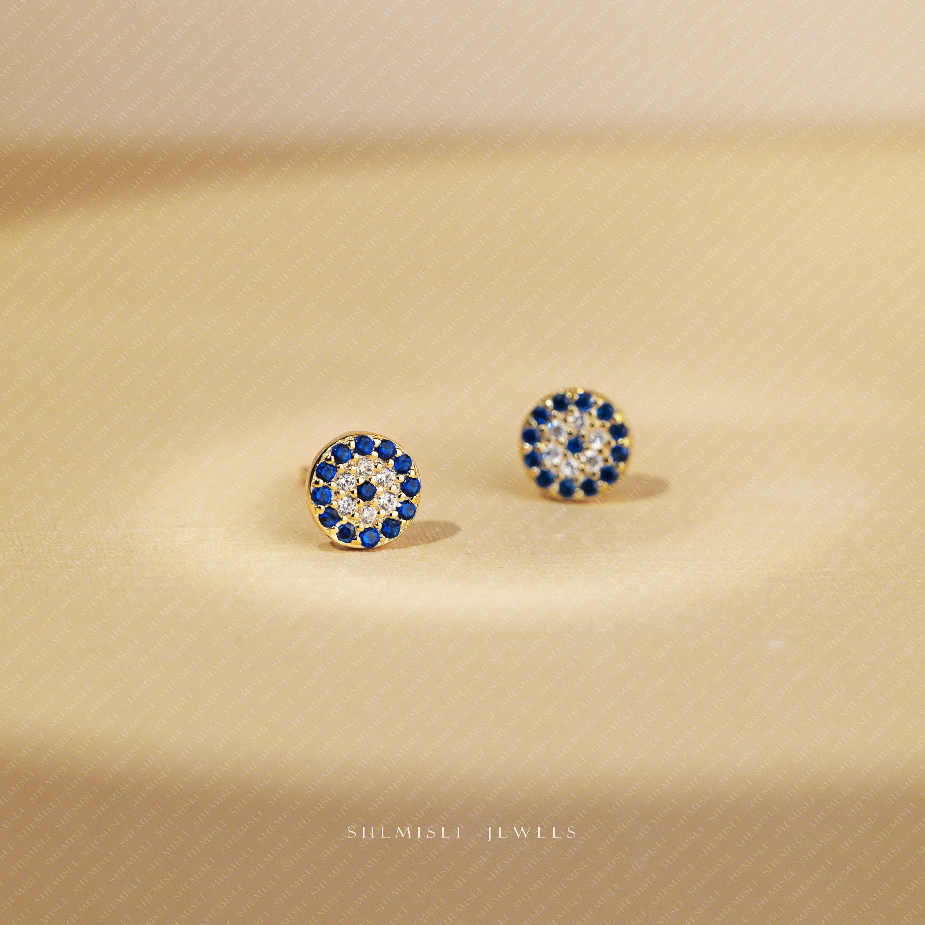 Evil Eye CZ Studs Earrings, Protection Studs, Unisex, Gold, Silver SHEMISLI - SS049