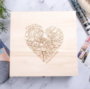 Keepsake Box | Wooden Engraved | Couples Location Map