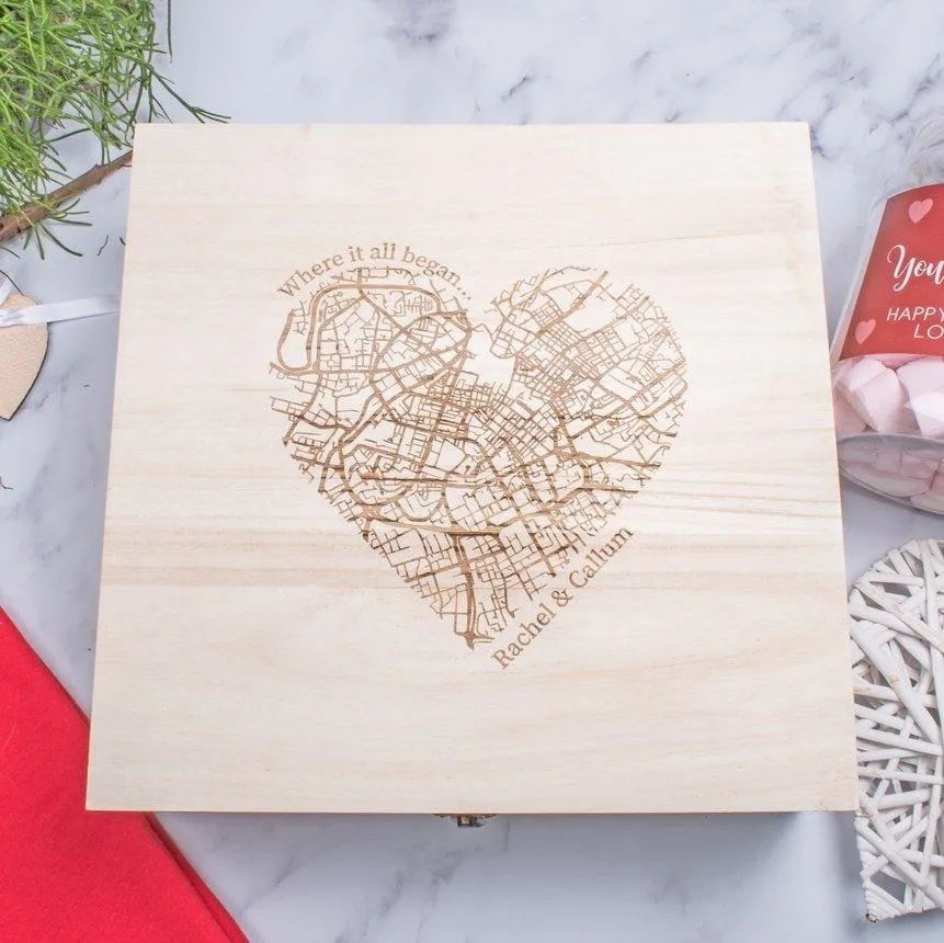 Keepsake Box | Wooden Engraved | Couples Location Map