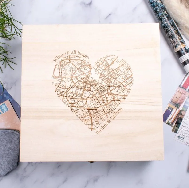 Keepsake Box | Wooden Engraved | Couples Location Map