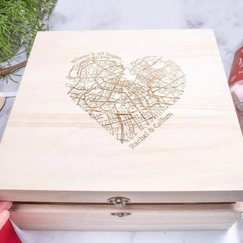 Keepsake Box | Wooden Engraved | Couples Location Map