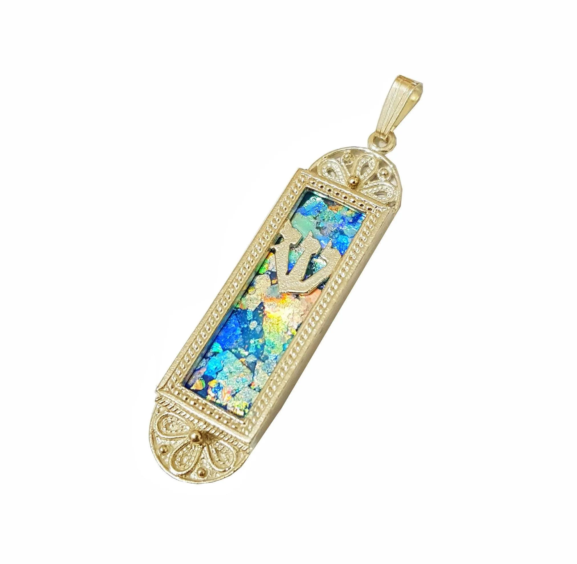 Mezuzah Pendant - Colorful Roman Glass