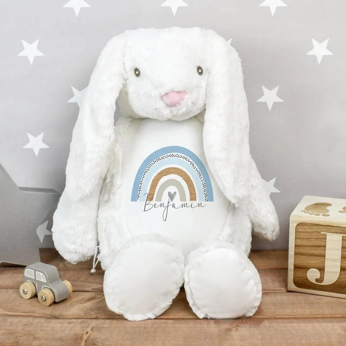 Personalised Bunny Rabbit, Large Soft Toy, White Bunny Teddy, New Baby Gift, Baby Boy Gift, Bunny Soft Toy, Cuddly Toy, Easter Baby Gift