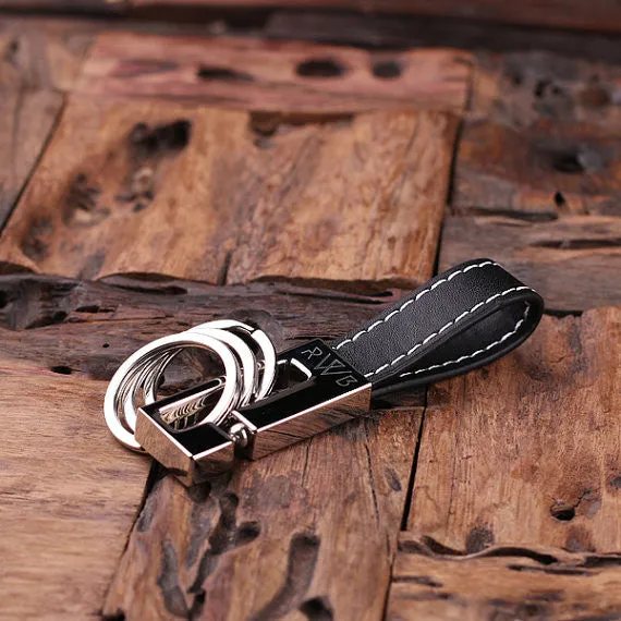 Personalised Leather Three Loop Key Ring with Gift Box