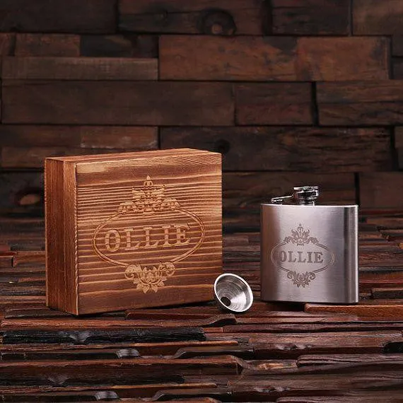 Personalised Stainless Steel Flask with Wood Gift Box - 180mL