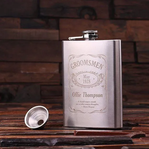 Personalised Stainless Steel Flask with Wood Gift Box - 235mL