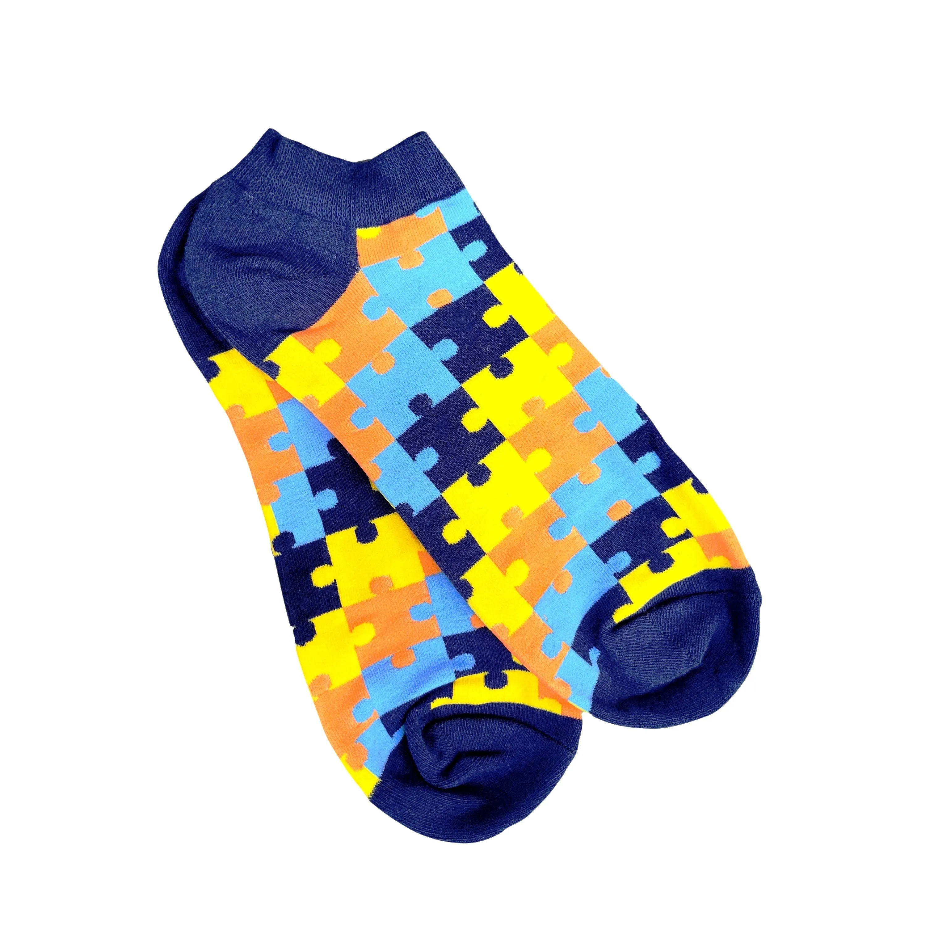 Puzzle Pattern Colorful Ankle Socks (Adult Large - Men's Shoe Sizes 8-12)