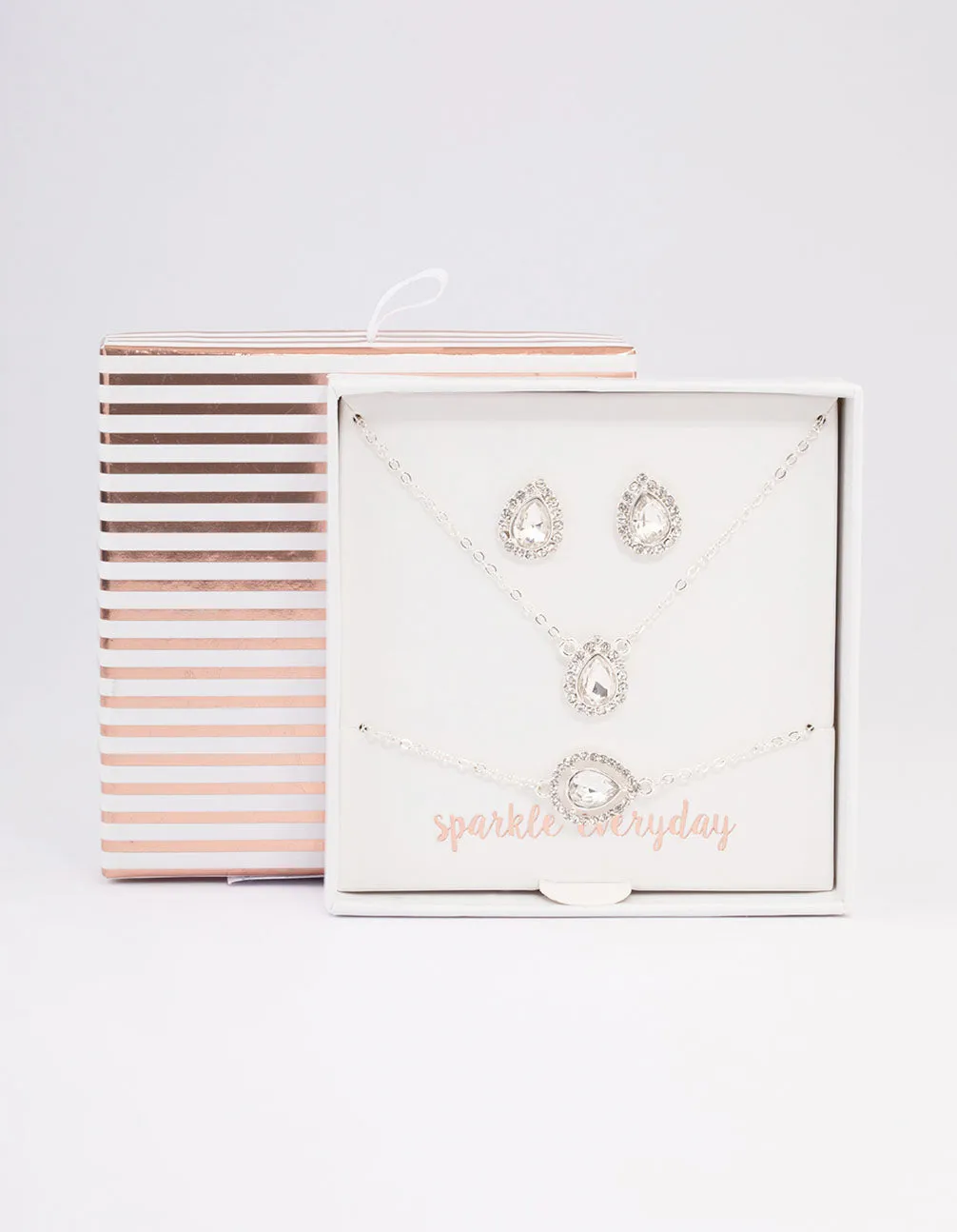 Silver Diamante Pear-Shaped Jewellery Set