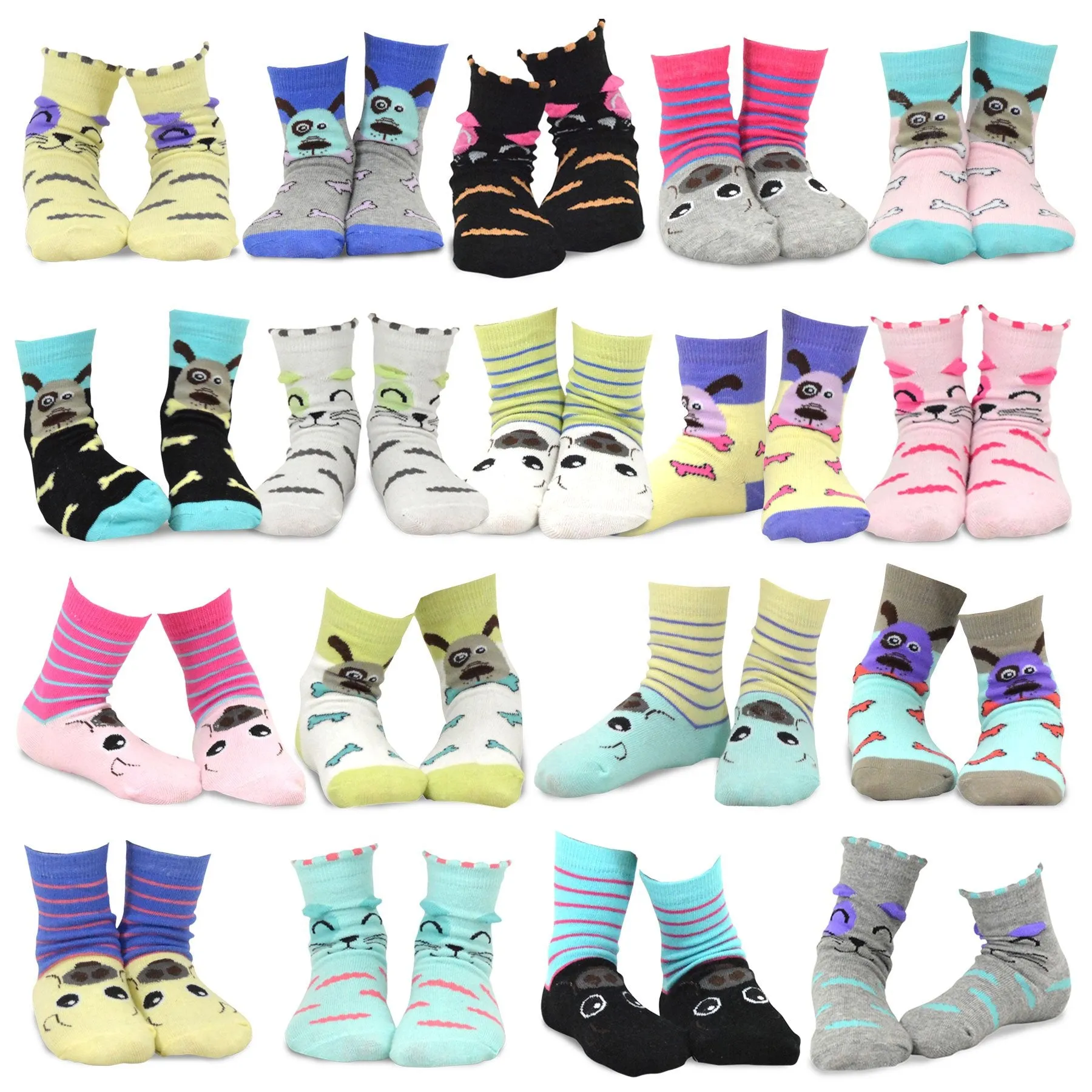 TeeHee Socks Kid's Casual Cotton Short Crew Cat/Dog/Pig 18-Pack Gift Box (70953)