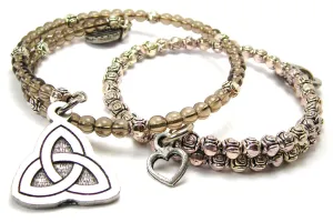 Triquetra Delicate Glass And Roses Wrap Bracelet Set