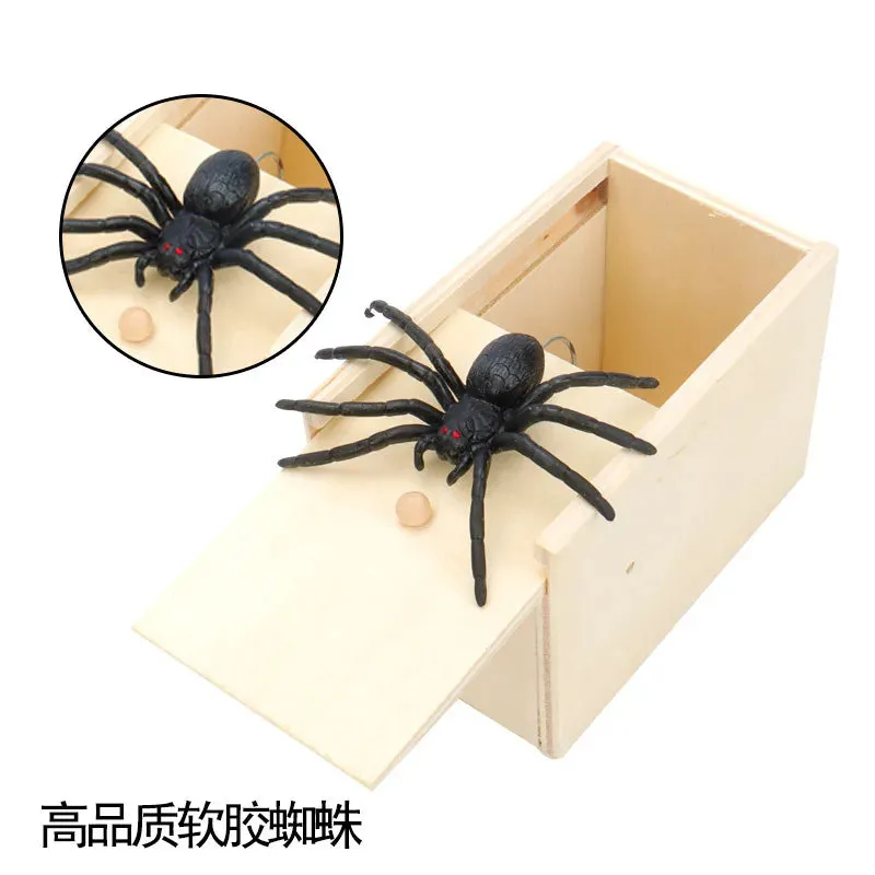 Wooden Prank Trick Practical Joke Home Office Scare Toy Box Gag Spider Kid Parents Friend Funny Play Joke Gift Surprising Box