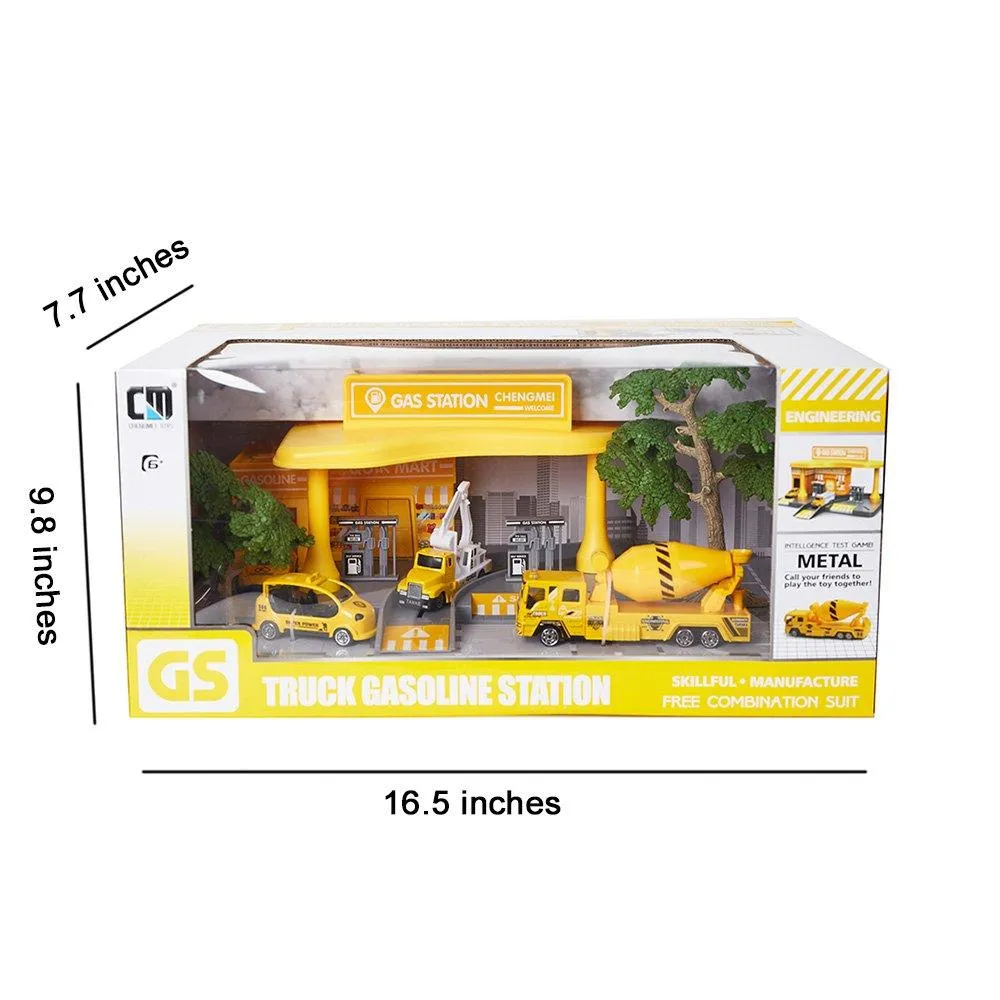 Yellow Gas Station Toy Playset Educational Toys for Kids 3 and up