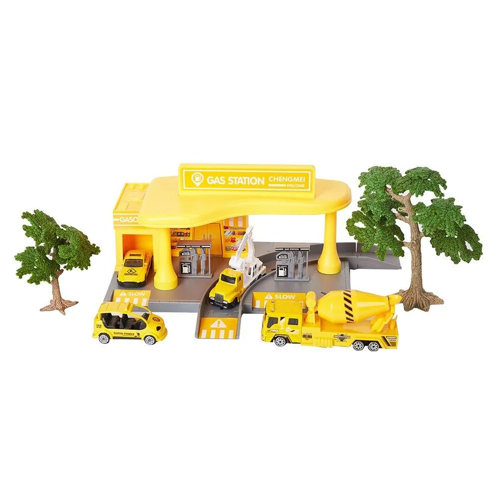 Yellow Gas Station Toy Playset Educational Toys for Kids 3 and up